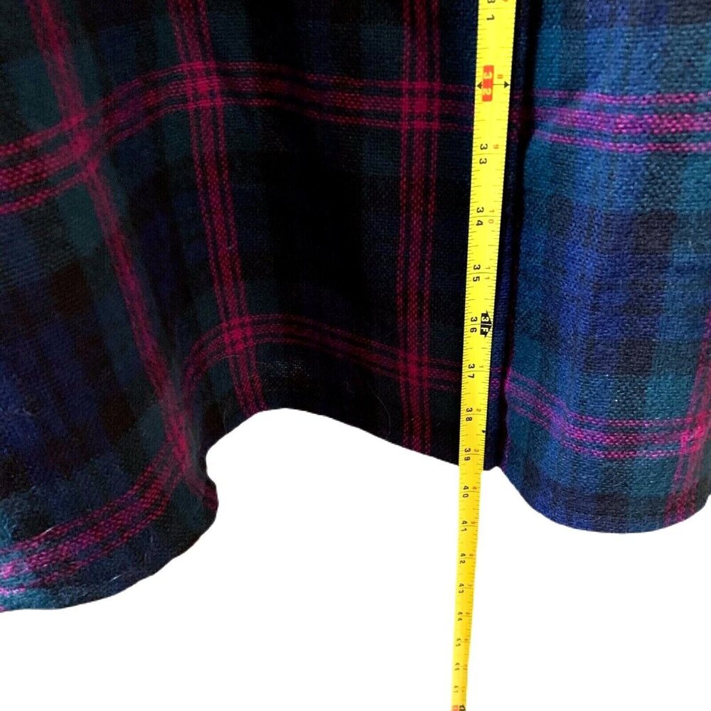 Pendleton Womens O/S Tartan Blue Green Pink Vintage Virgin Wool Cape Poncho USA - Picture 3 of 7